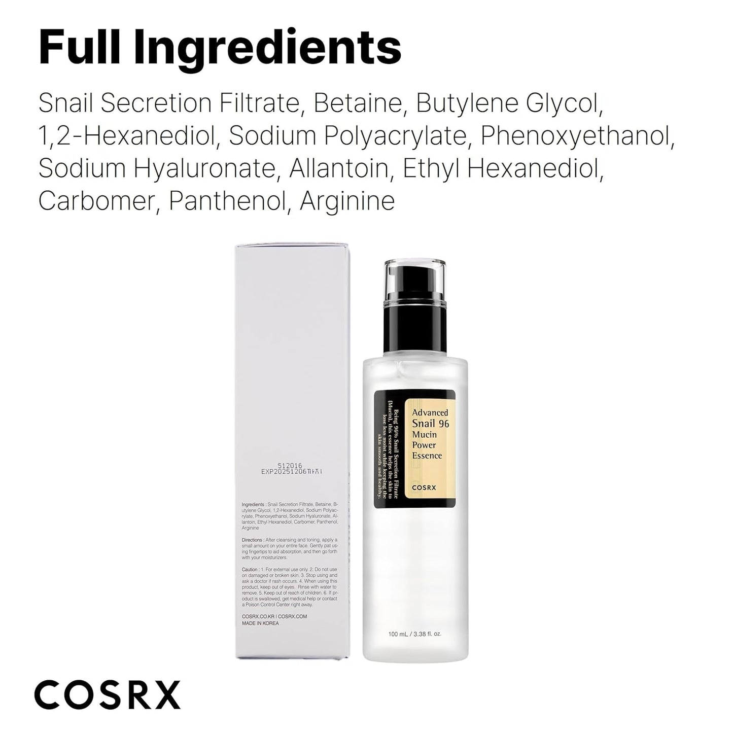 COSRX Advanced Snail Mucin 96% Power Repairing Essence 3.38 fl.oz 100ml